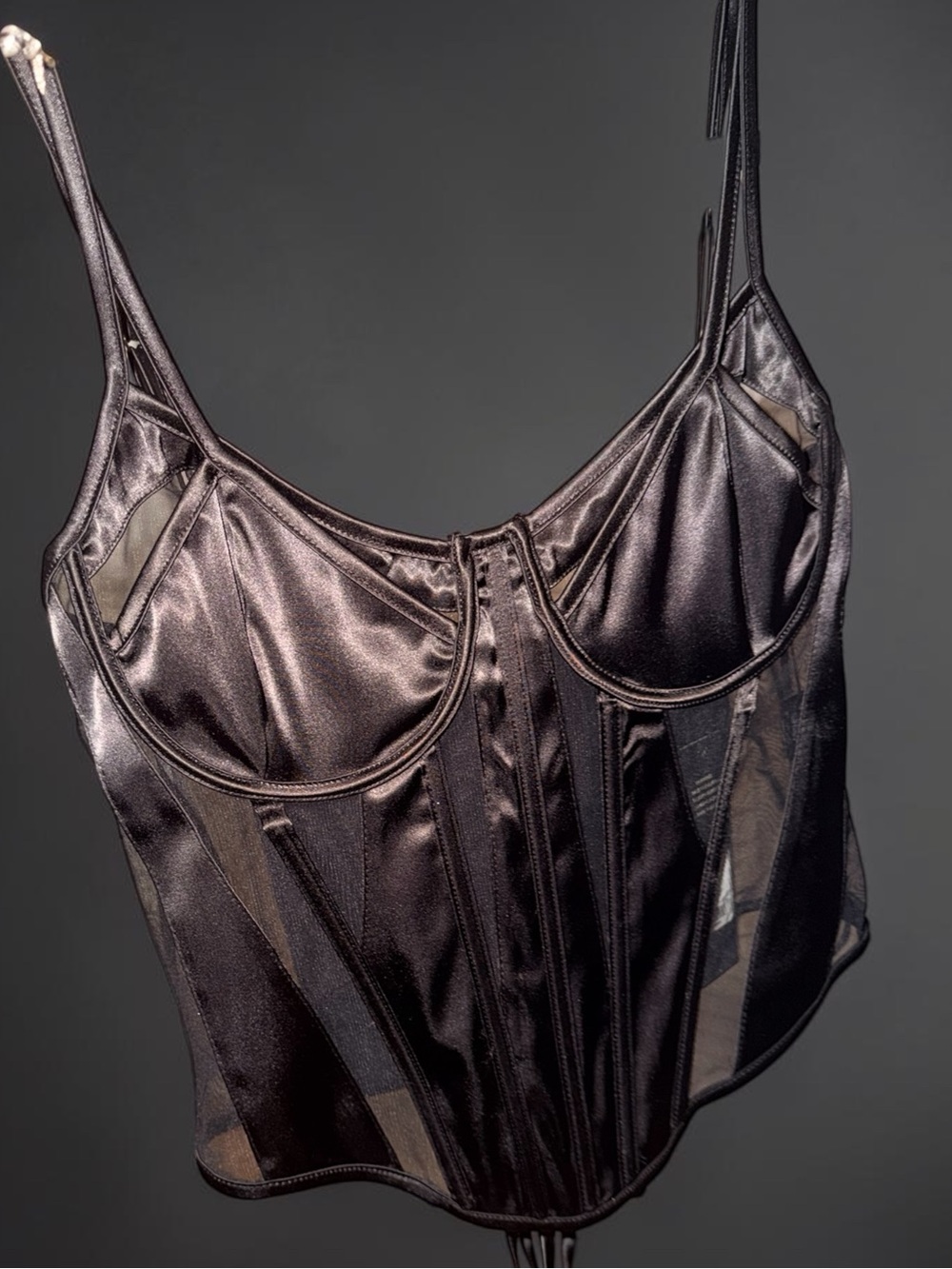 Satin Underwire Bustier Top in Dark Brown - Women Shapewear